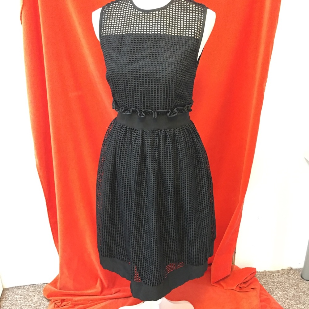 Orla Kiely mesh ruffle bubble hem dress black size 4